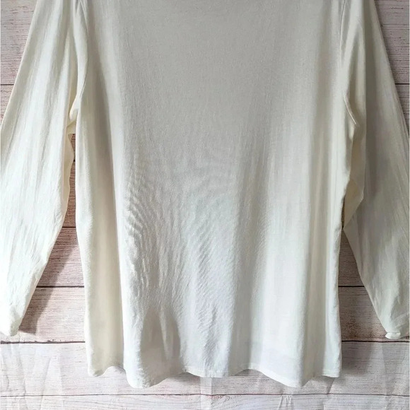 J.Jill Size 1X Button Shoulder Tee 3/4 Roll Tab Sleeve Scoop Neck Off White Top. - Picture 11 of 12